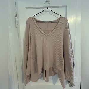 Free People We The Free Oversized Waffle Knit Thermal Top M Blush